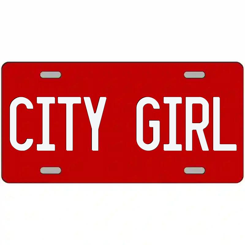 City Girl White on Red Metal Sign