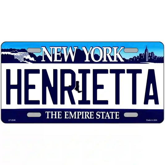 Henrietta New York Blue Metal Sign