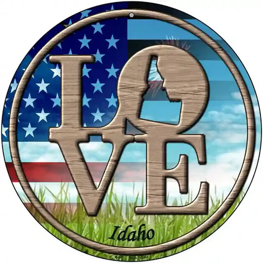 Love Idaho 12" Circle Metal Sign