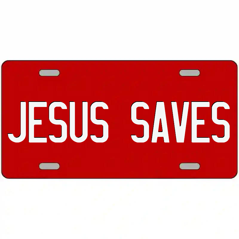 Jesus Saves White and Red Metal Sign