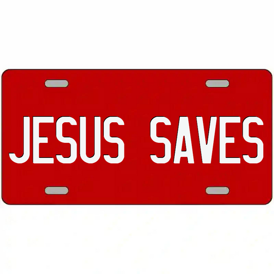Jesus Saves White and Red Metal Sign