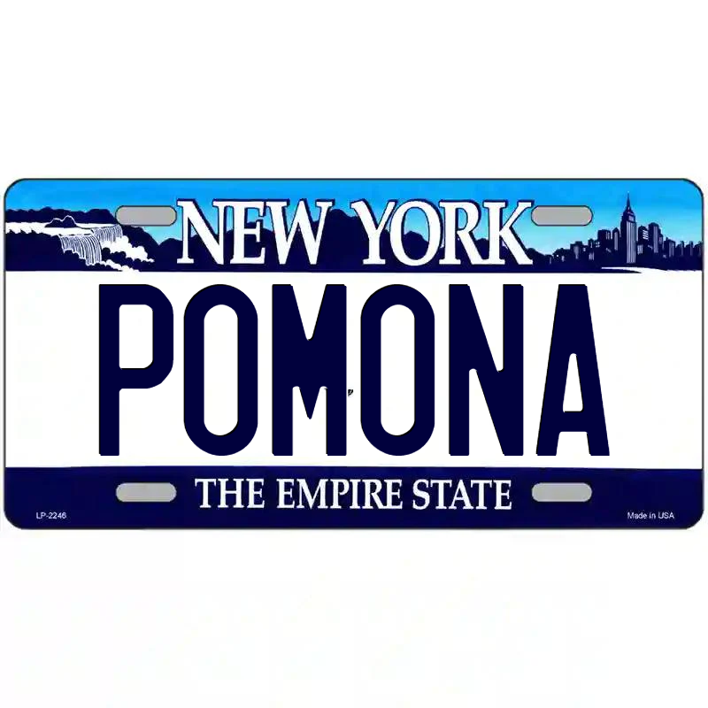 Pomona New York Blue Metal Sign