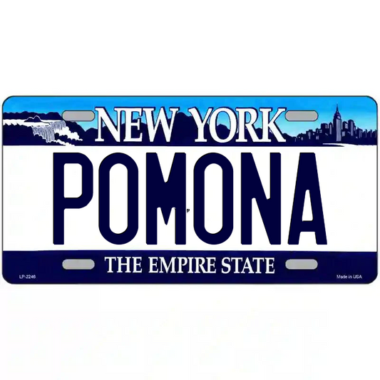 Pomona New York Blue Metal Sign