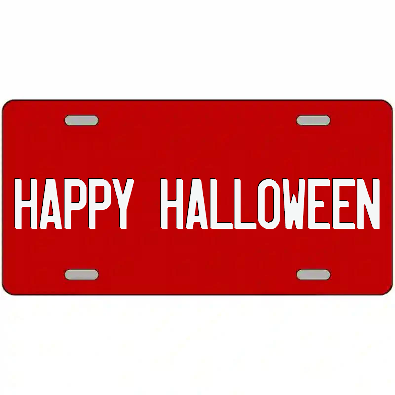 Happy Halloween White on Red Metal Sign