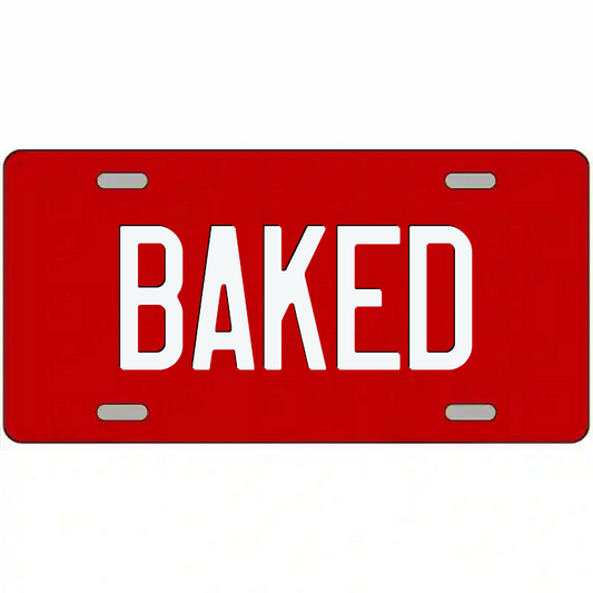 Baked White on Red Metal Sign