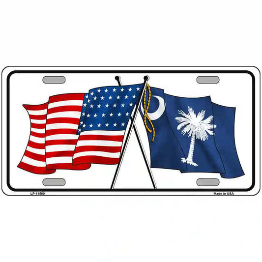 South Carolina American Flags Crossed Metal Sign