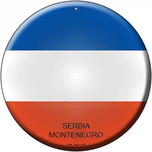 Serbia Montenegro Flag 12" Circle Metal Sign