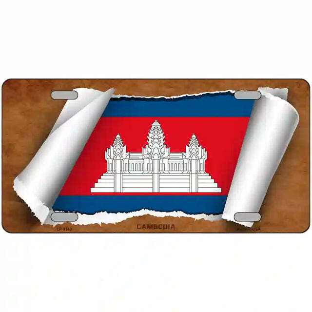 Cambodia Scroll Flag Metal Sign