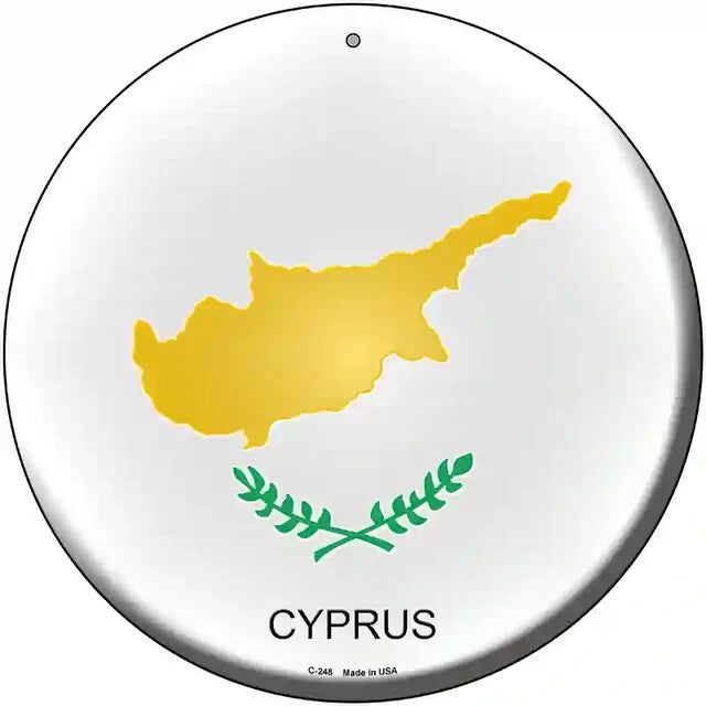 Cyprus Flag 12" Circle Metal Sign