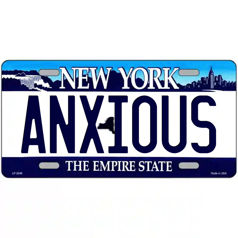 Anxious New York Blue Metal Sign