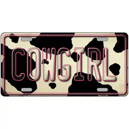 Cowgirl Cow Print Metal Sign