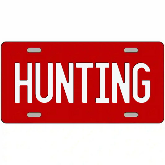 Hunting White on Red Metal Sign