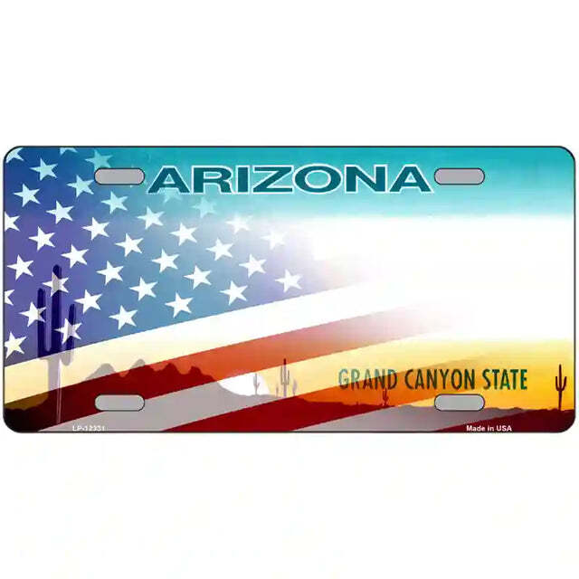 Arizona with American Flag Metal Sign