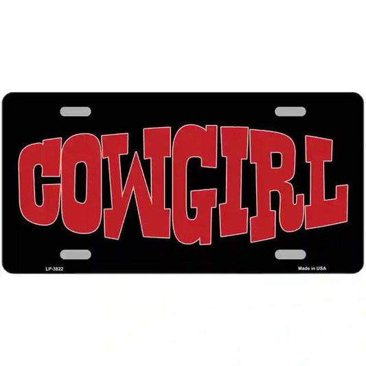 Cowgirl Red on Black Metal Sign