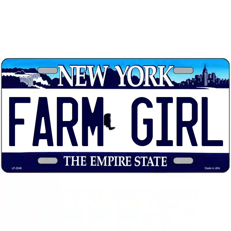 Farm Girl New York Blue Metal Sign