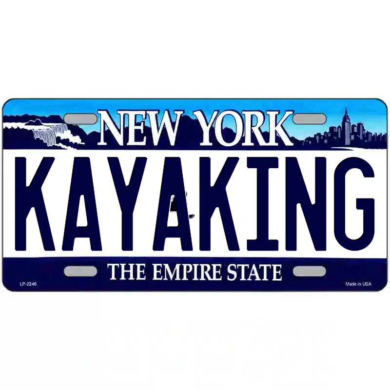 Kayaking New York Blue Metal Sign
