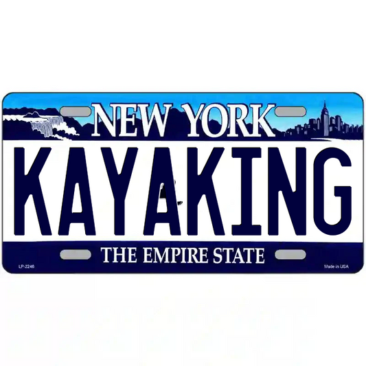 Kayaking New York Blue Metal Sign