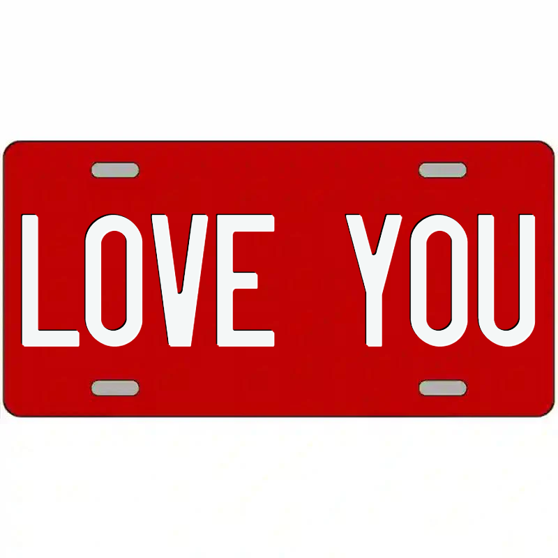 Love You White on Red Metal Sign