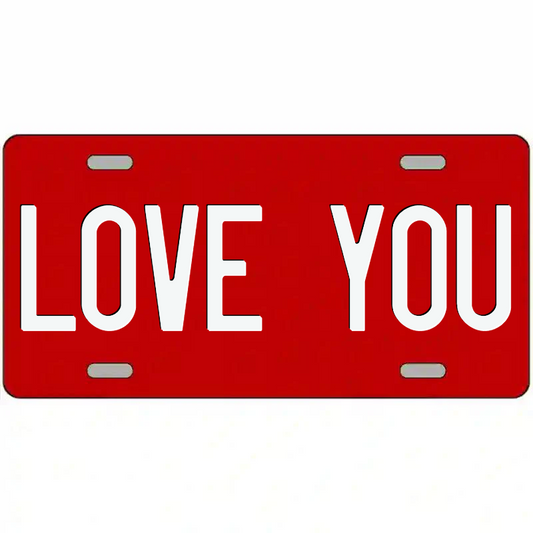 Love You White on Red Metal Sign