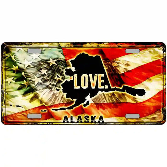 Alaska Love American Flag Metal Sign
