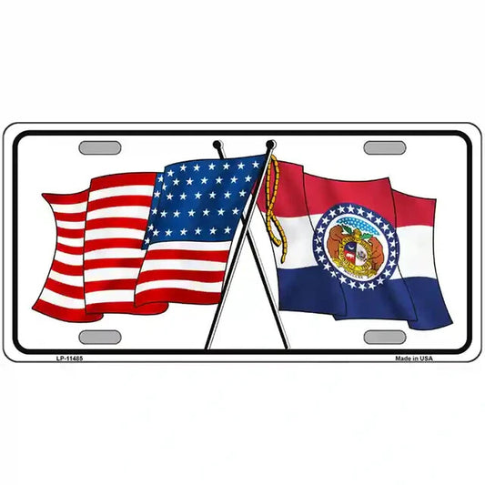 Missouri American Flags Crossed Metal Sign
