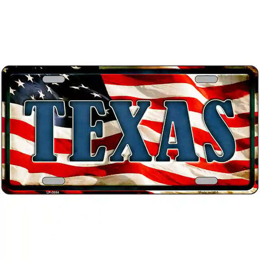 Texas on American Flag Metal Sign