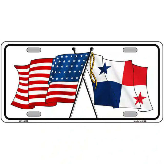 Panama American Flags Crossed Metal Sign