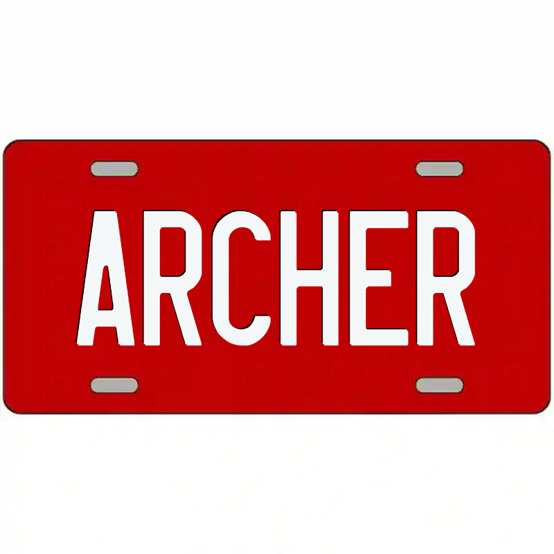 Archer White on Red Metal Sign