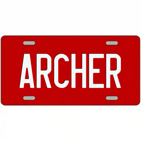 Archer White on Red Metal Sign