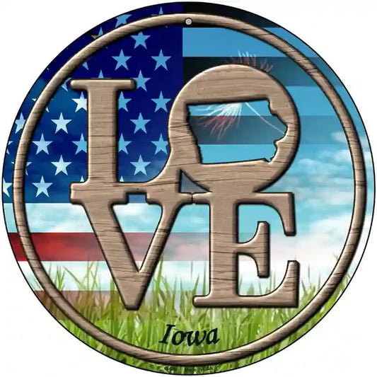 Love Iowa 12" Circle Metal Sign
