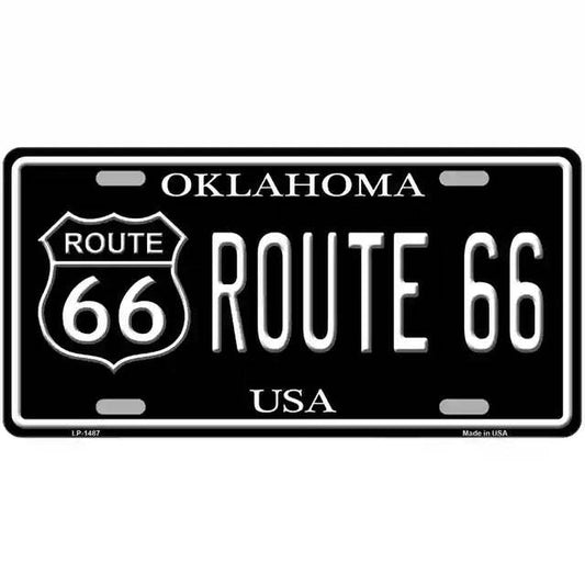 Route 66 Sheild Black on White Okahoma Metal Sign