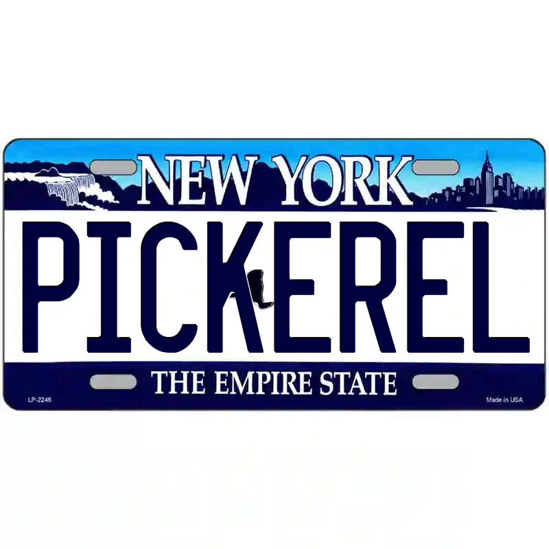 Pickerel New York Blue Metal Sign