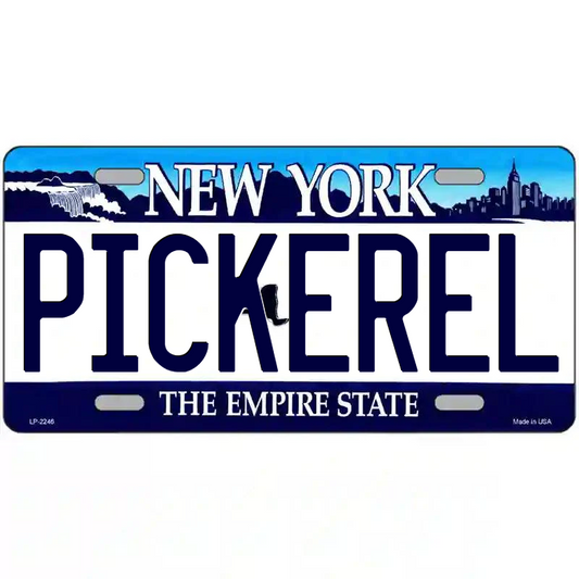 Pickerel New York Blue Metal Sign