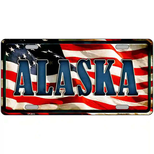 Alaska American Flag Background Metal Sign