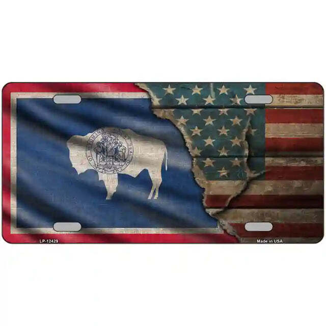 Wyoming American Flags Vintage Look Metal Sign