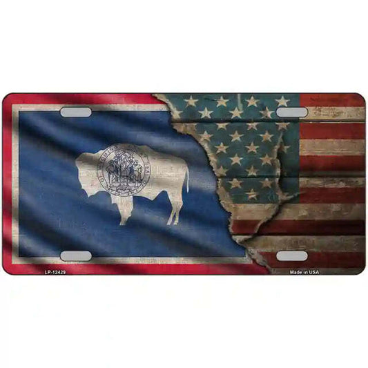 Wyoming American Flags Vintage Look Metal Sign