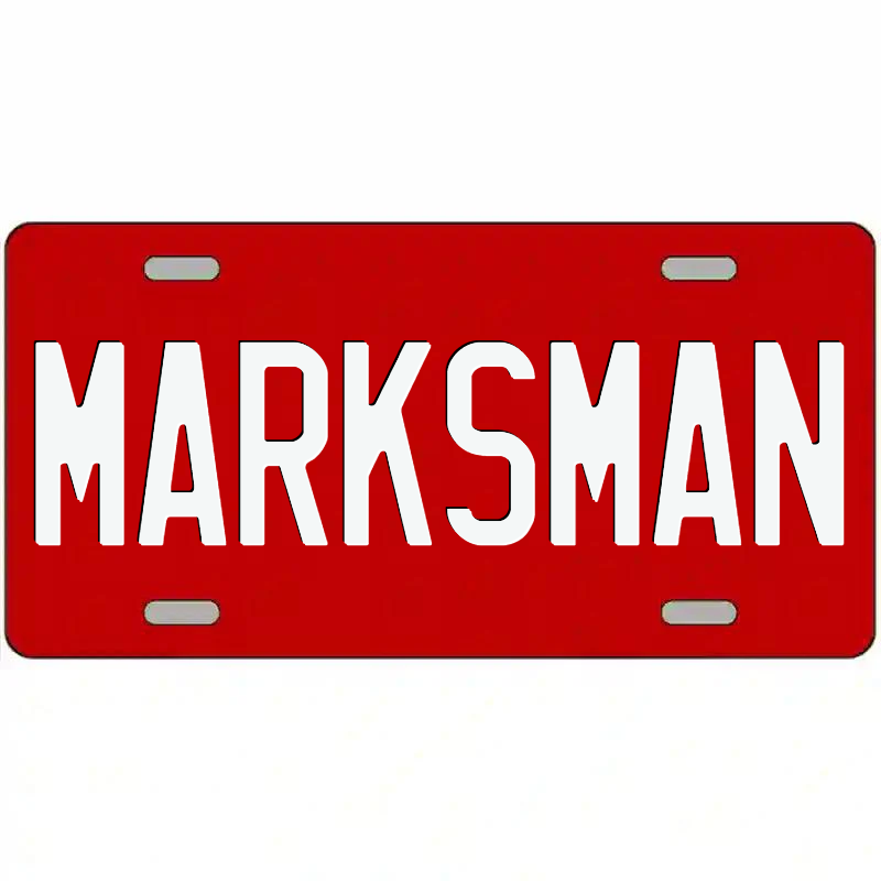 Marksman White on Red Metal Sign