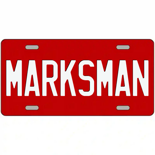 Marksman White on Red Metal Sign