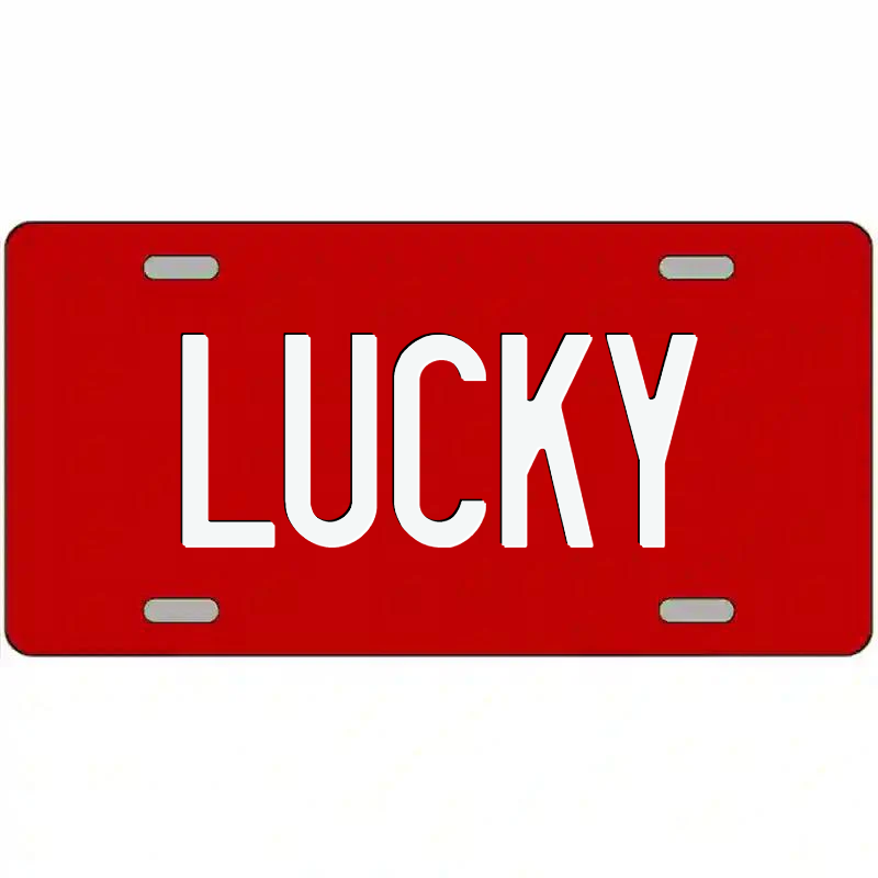 Lucky White on Red Metal Sign