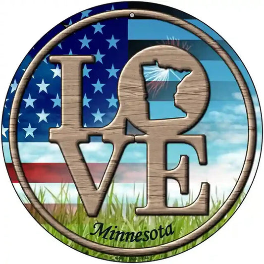 Love Minnesota 12" Circle Metal Sign