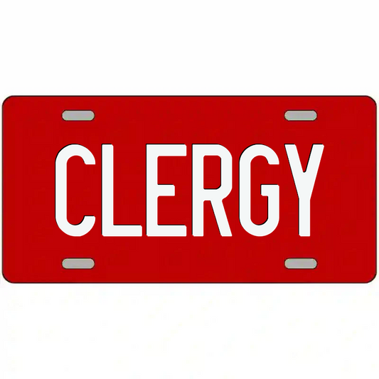Clergy White on Red Metal Sign