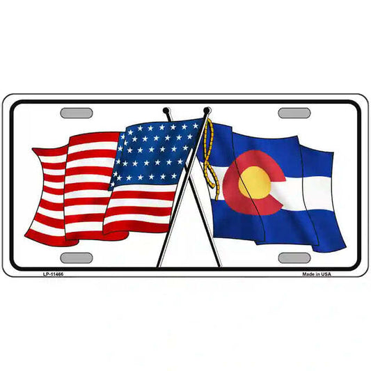 Colorado American Flags Crossed Metal Sign
