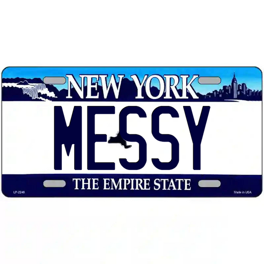 Messy New York Blue Metal Sign