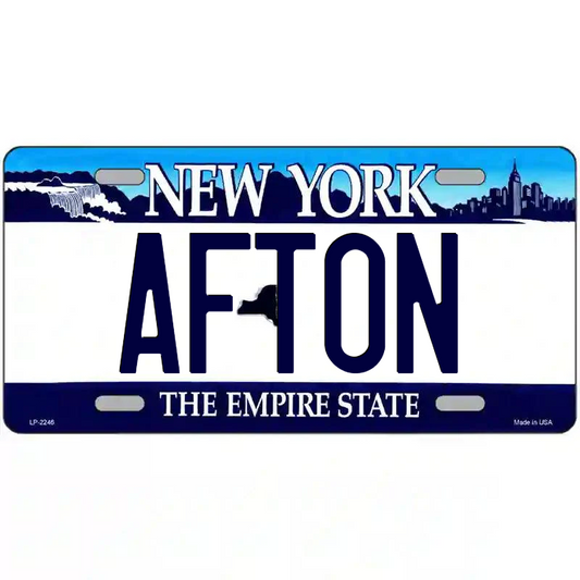 Afton New York Blue Metal Sign