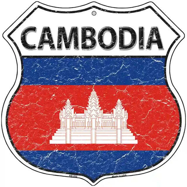 Cambodia Flag Highway Shield Metal Sign