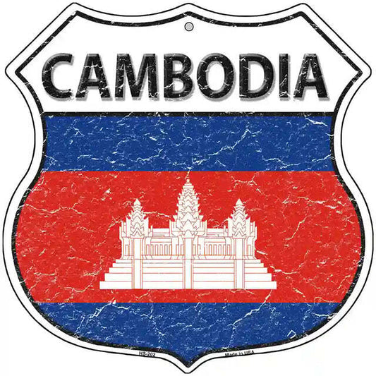 Cambodia Flag Highway Shield Metal Sign