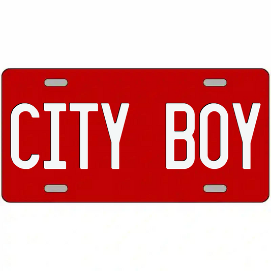 City Boy White on Red Metal Sign