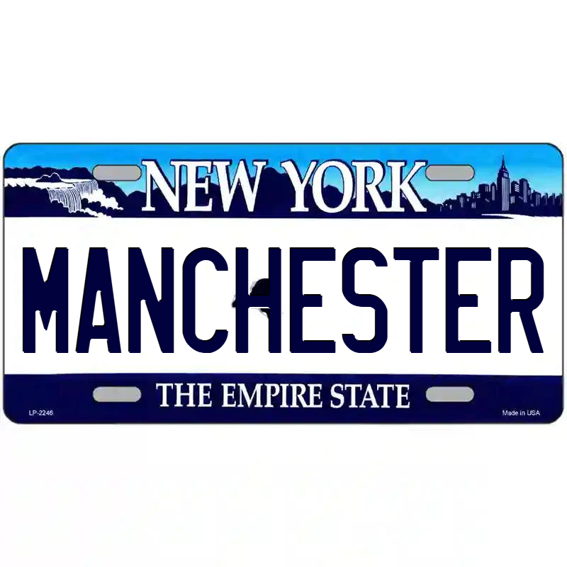 Manchester New York Blue Metal Sign