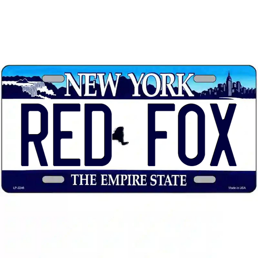 Red Fox New York Blue Metal Sign