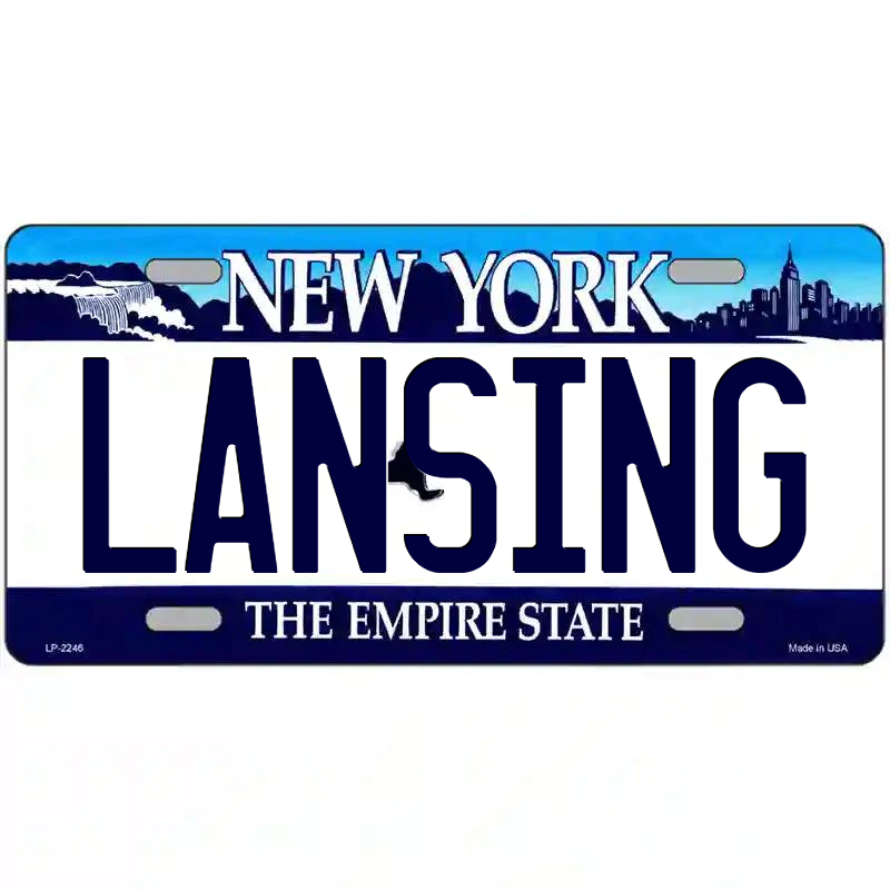 Lansing New York Blue Metal Sign